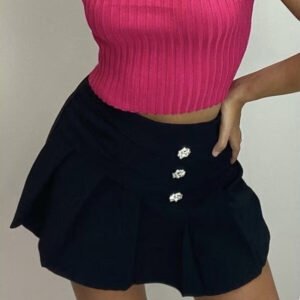 Mini Jupe short avec boutons diamantés