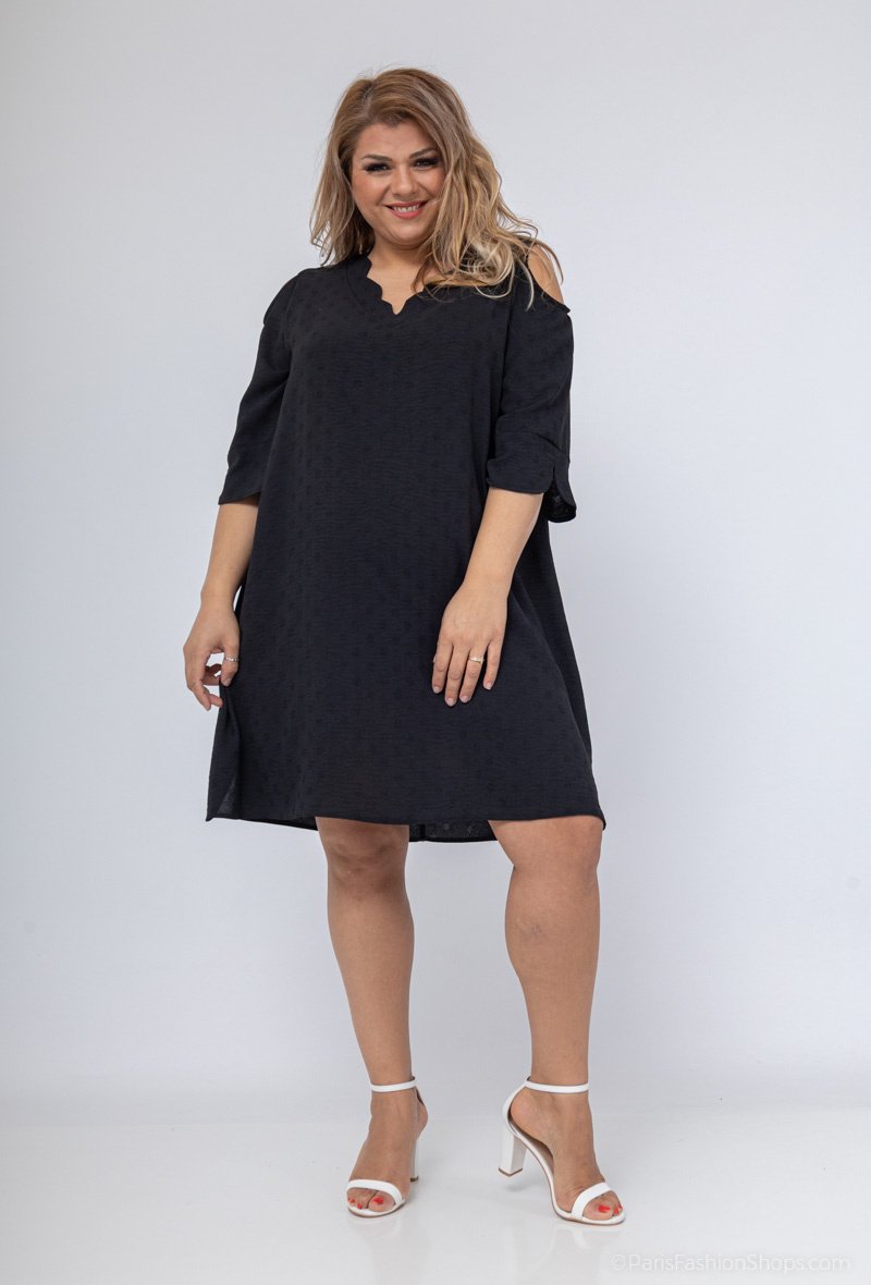 Robe tunique à col festonné en manches épaules dénudées