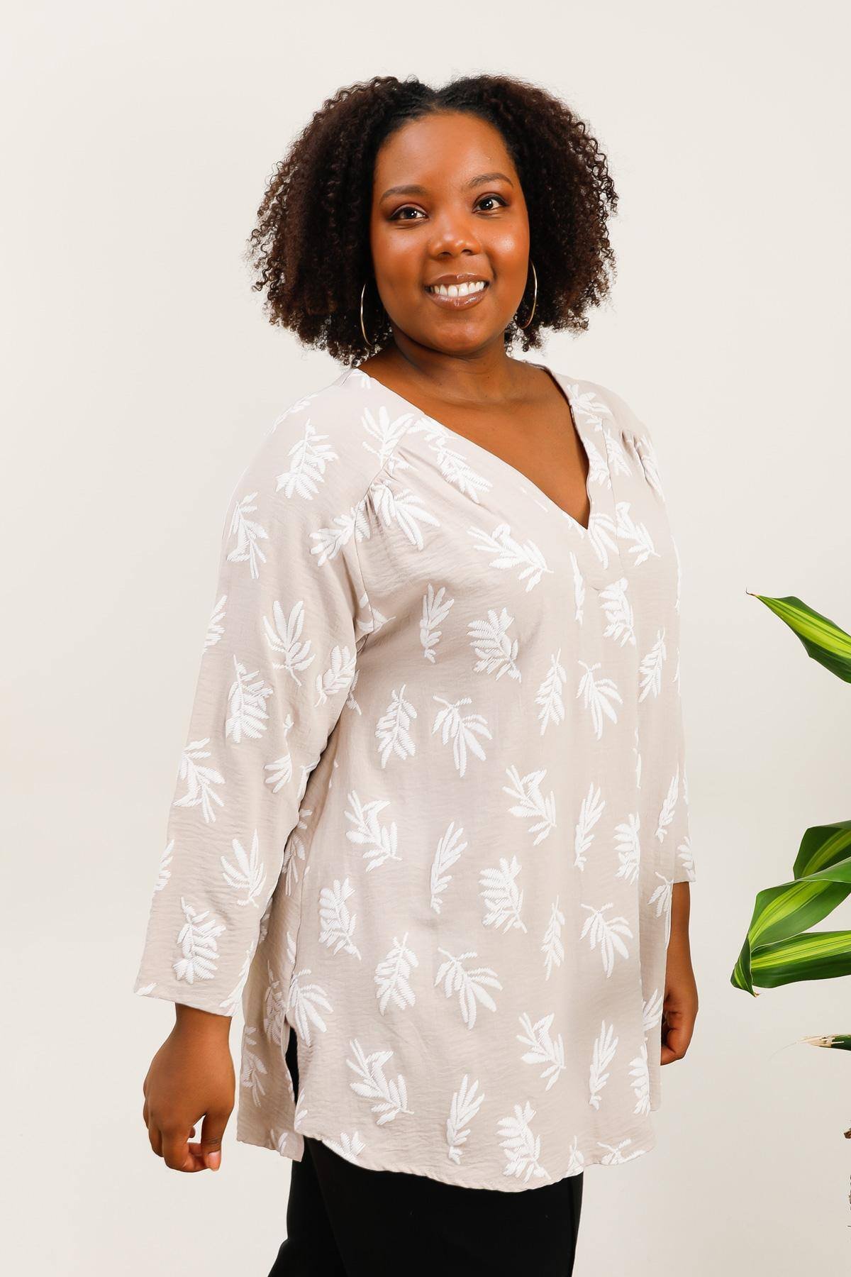 Tunique avec imprimé feuille grande taille – Image 3