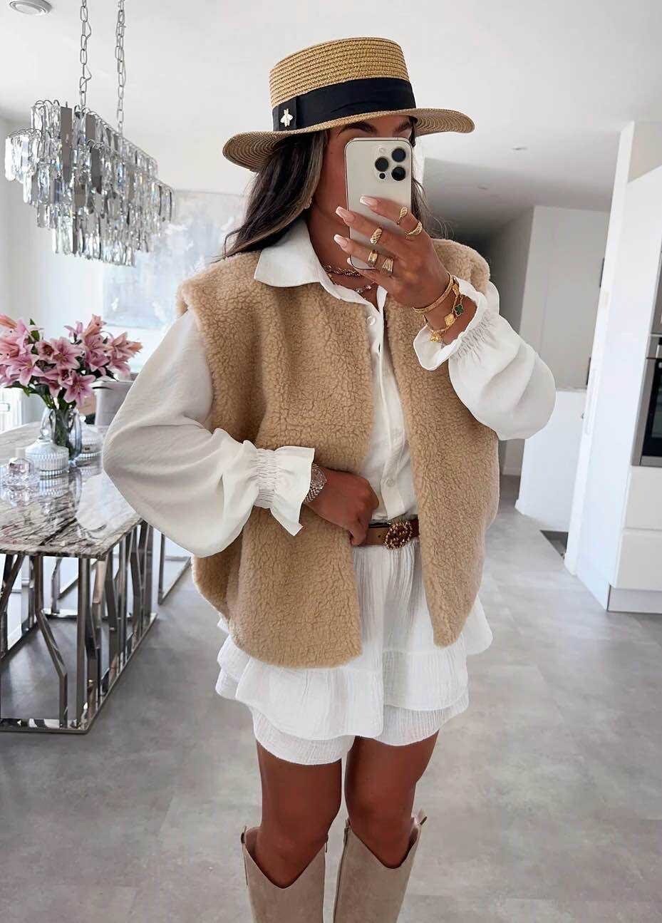 Veste sans manches moumoute doublure et poches