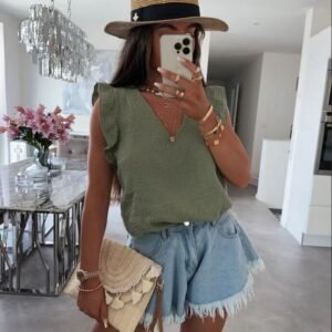 Top en gaze de coton Kaki